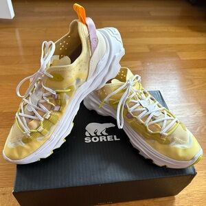 Sorel Kinetic Breakthru Tech Lace Sneakers Tranquil Yellow and Chalk
